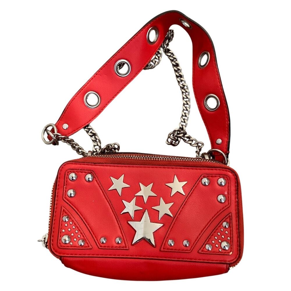 Nasty Gal Women's Red Silver Star Studded Crossbody Bag Purse Rock Punk D30-2